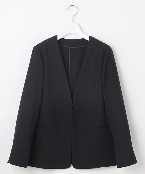 自由区 ノーカラー ジャケット 大きいサイズ 44 ブラック 自由区（ジユウク） ジャケット ノーカラージャケット ライト