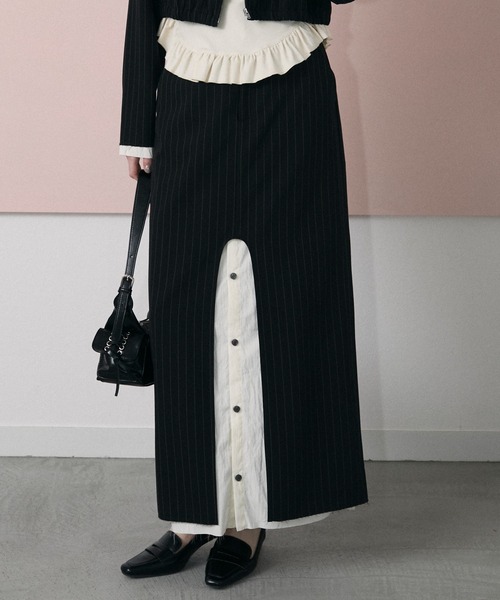 le ELMi スカート Front slit stripe tight skirt / フロント