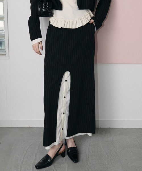 le ELMi スカート Front slit stripe tight skirt / フロント