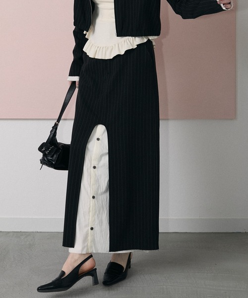 le ELMi スカート Front slit stripe tight skirt / フロント