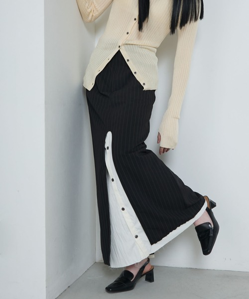 le ELMi スカート Front slit stripe tight skirt / フロント