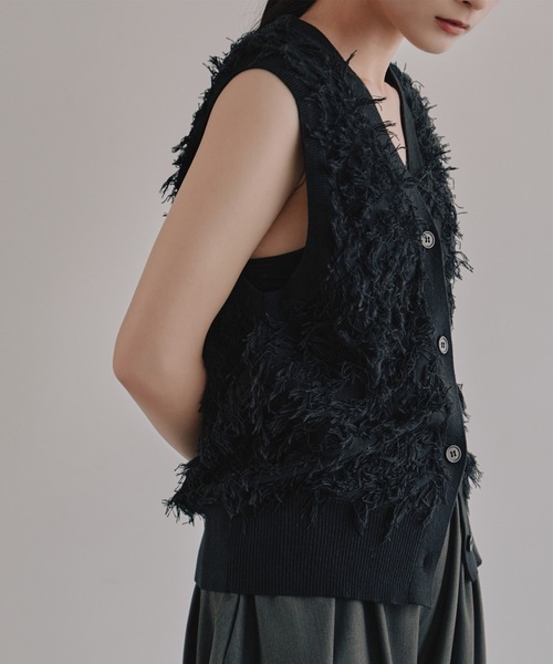 ベスト ジレ 「prit」 綿麻ムラ糸天竺×リネンガーベラ刺繍 切替プルオーバーベスト レディース prit] 綿麻ムラ糸天竺×リネンガーベラ刺繍 切替プルオーバー