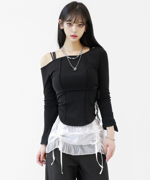 tシャツ レーステールワンショルダートップス レディース