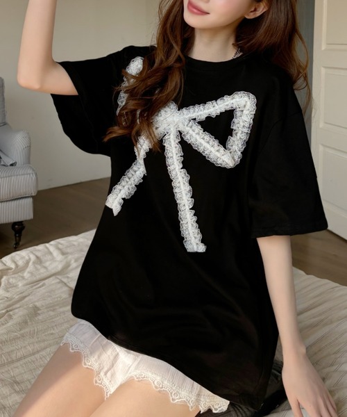 tシャツ 「Good Riddance」レース リボン デザイン オーバー