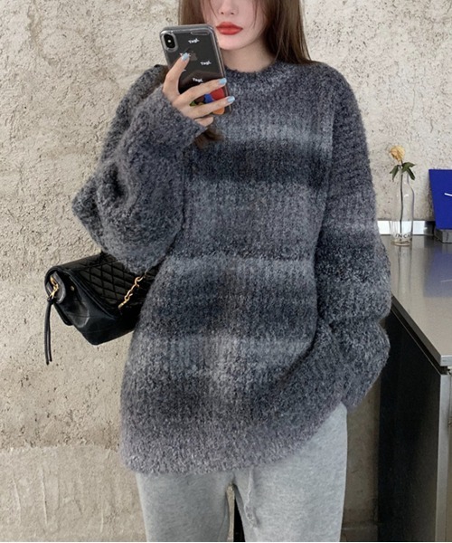 「by muni:r」 長袖ニット FREE ブルー レディース_画像7