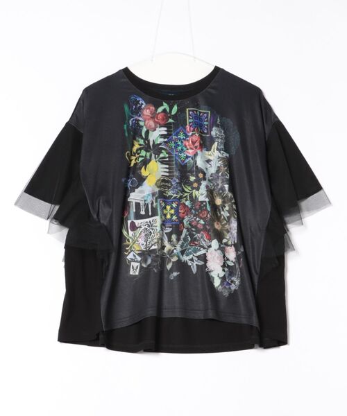 ☆イズスカラー　552217：シチリアコラージュ チュール重ね袖プルオーバー iS ScoLar tシャツ 552217：シチリアコラージュ チュール重ね袖