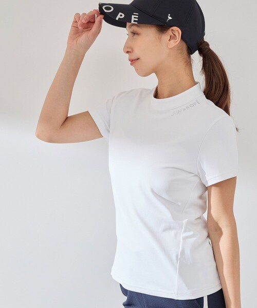 tシャツ ラインストーン半袖モックプルオーバー レディース