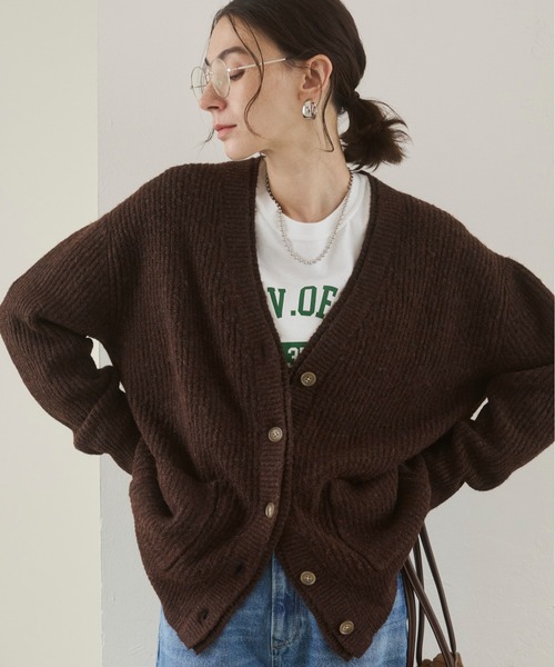 ANGIE カーディガン レイヤードデザイン オーバーサイズ Vネック