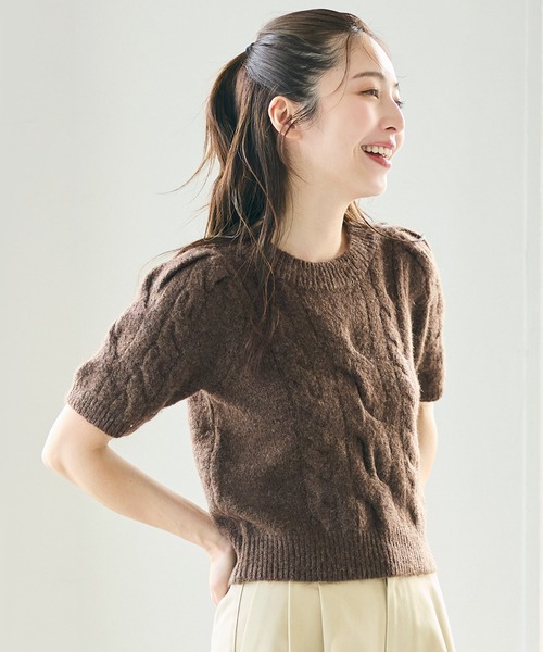 ニット セーター ヤク風ケーブル半袖ニット レディース | coca | 04