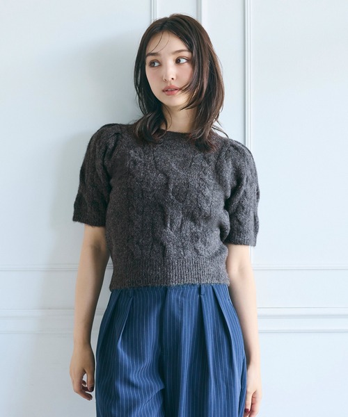 ニット セーター ヤク風ケーブル半袖ニット レディース | coca | 07