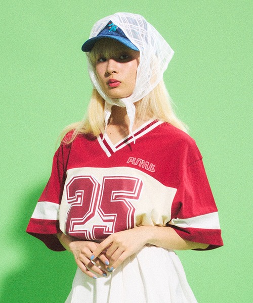 「PUNYUS」 半袖カットソー 3 ワインレッド レディース_画像8