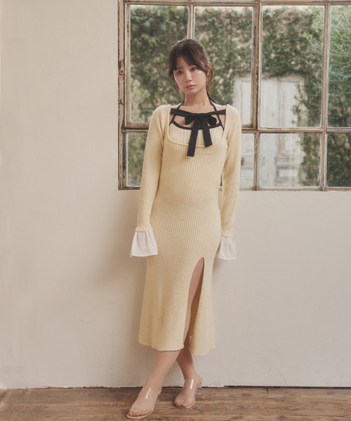 M DOLLY ワンピース *M DOLLY original* chiffon ribbon luna knit