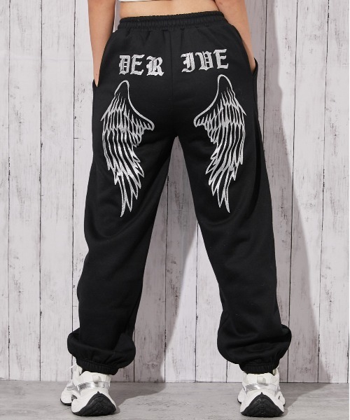 スウェットパンツ ジャージ 「エンジェルウイングラメプリント×裏起毛