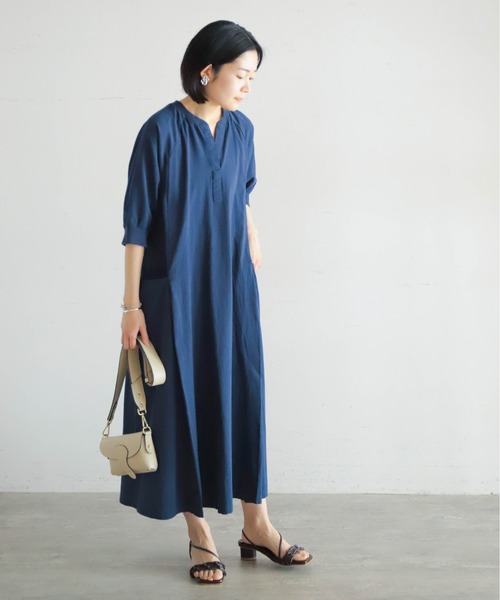 「Blanc Bleu Minuit」 半袖ワンピース FREE ネイビー レディースの画像