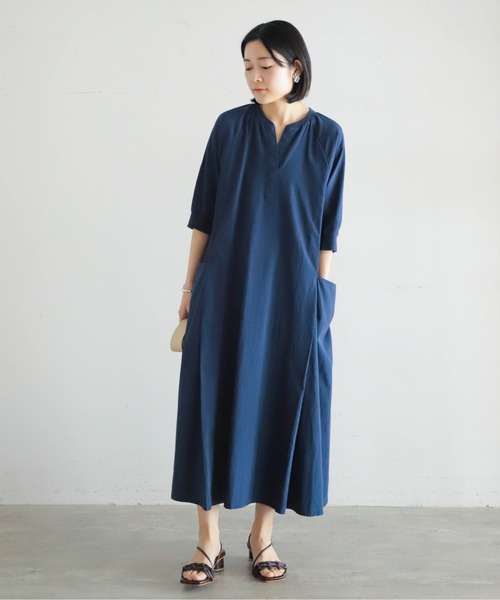 「Blanc Bleu Minuit」 半袖ワンピース FREE ネイビー レディースの画像