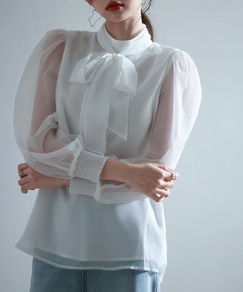 「SAISON DE PAPILLON」 長袖ブラウス L ピンクベージュ レディース_画像4