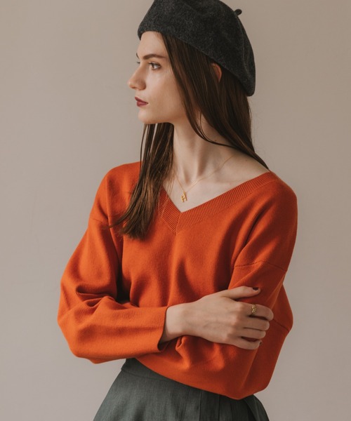 「Cheek」 長袖ニット MEDIUM オレンジ レディース_画像7