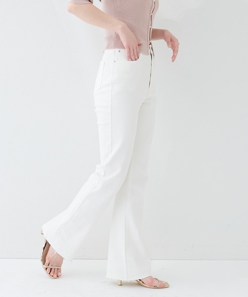 ホワイト デニムパンツ フレア ストリート 高品質 natural couture ジーンズ デニム デニムパンツ セルフカット