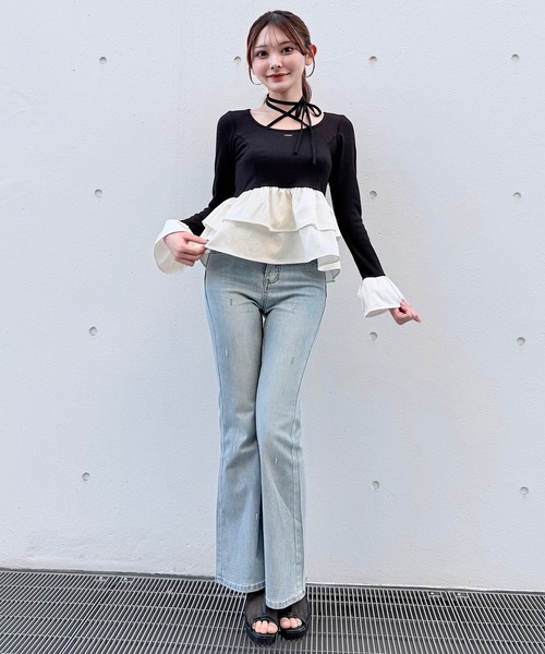 NOMAE（ノーマエ） tシャツ ストーンドットペプラムトップス