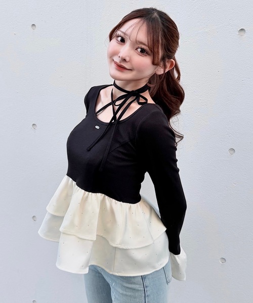 NOMAE（ノーマエ） tシャツ ストーンドットペプラムトップス