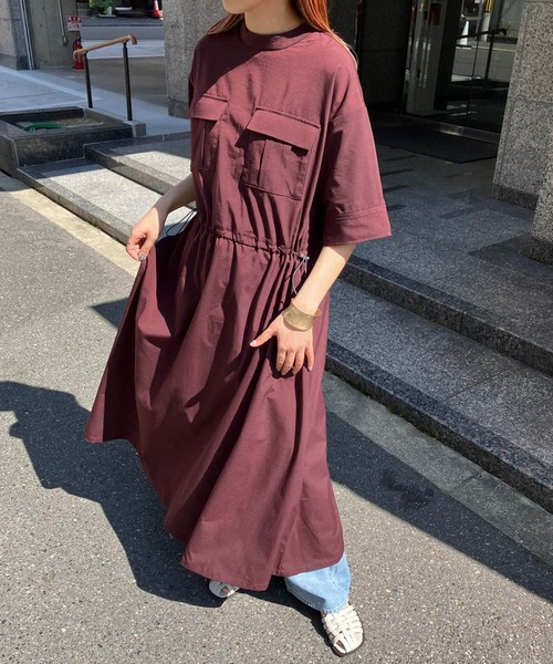 KBF（ケービーエフ） 半袖ワンピース ONE ボルドー レディース