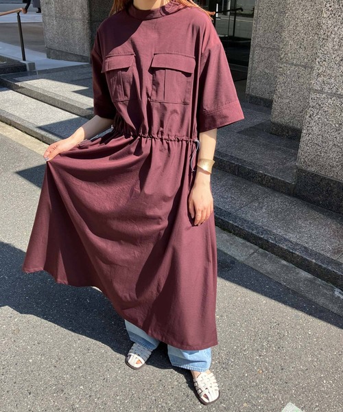 KBF（ケービーエフ） 半袖ワンピース ONE ボルドー レディース