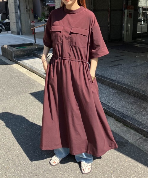 KBF（ケービーエフ） 半袖ワンピース ONE ボルドー レディース