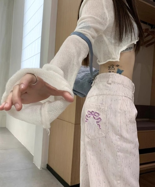 WEGO（ウィゴー） ジーンズ デニム デニムパンツ リボン刺繍ワイド