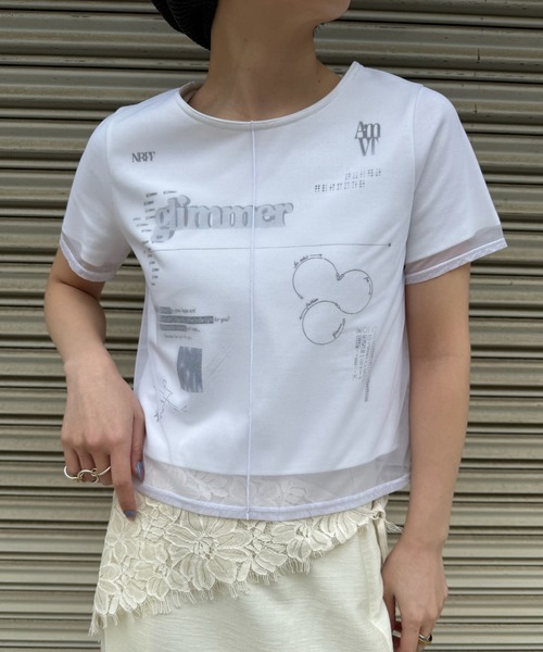 Ameri（アメリ） tシャツ 半袖 SHEER LAYERED GLIMMER GRAPHIC TEE