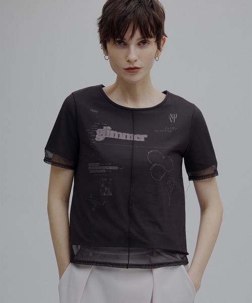 Ameri（アメリ） tシャツ 半袖 SHEER LAYERED GLIMMER GRAPHIC TEE
