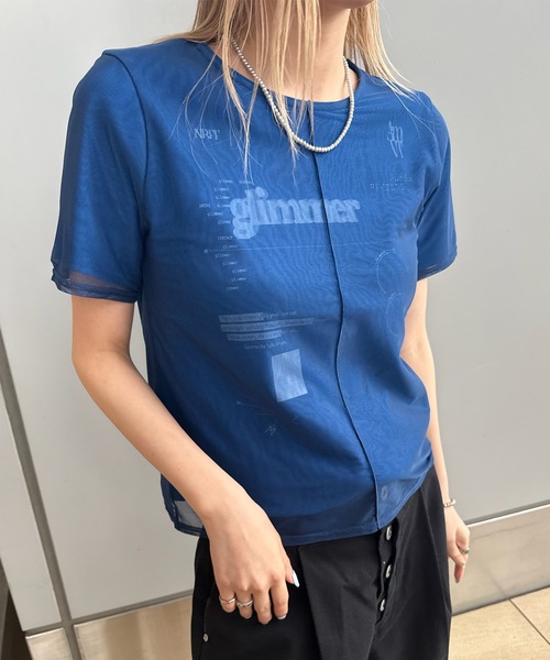 Ameri（アメリ） tシャツ 半袖 SHEER LAYERED GLIMMER GRAPHIC TEE