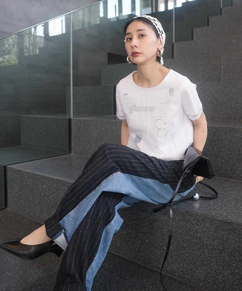 Ameri（アメリ） tシャツ 半袖 SHEER LAYERED GLIMMER GRAPHIC TEE