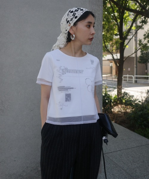 Ameri（アメリ） tシャツ 半袖 SHEER LAYERED GLIMMER GRAPHIC TEE