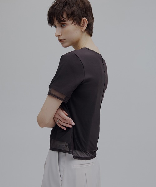 Ameri（アメリ） tシャツ 半袖 SHEER LAYERED GLIMMER GRAPHIC TEE