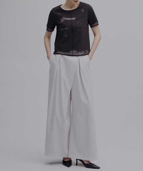 Ameri（アメリ） tシャツ 半袖 SHEER LAYERED GLIMMER GRAPHIC TEE