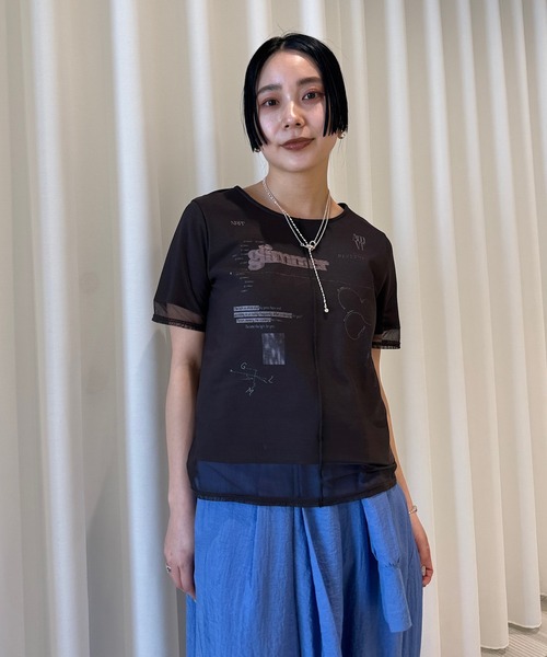 Ameri（アメリ） tシャツ 半袖 SHEER LAYERED GLIMMER GRAPHIC TEE