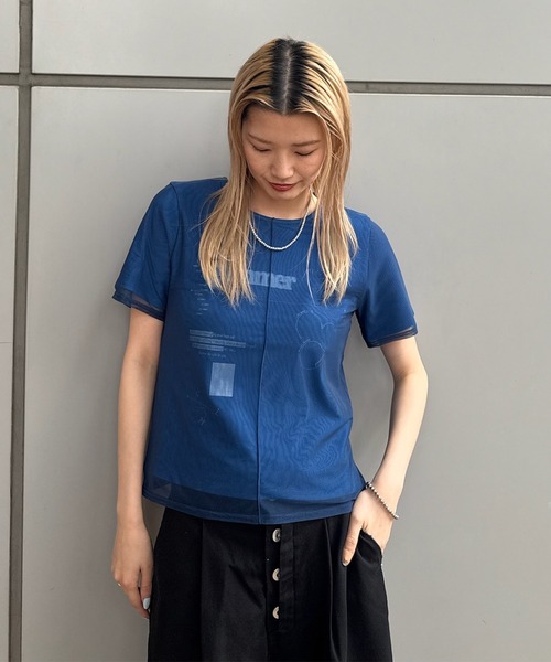Ameri（アメリ） tシャツ 半袖 SHEER LAYERED GLIMMER GRAPHIC TEE