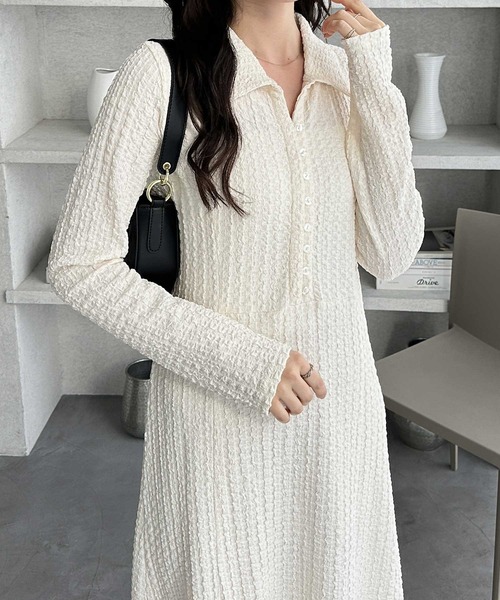 「GeeRA」 長袖ワンピース MEDIUM アイボリー レディース_画像6