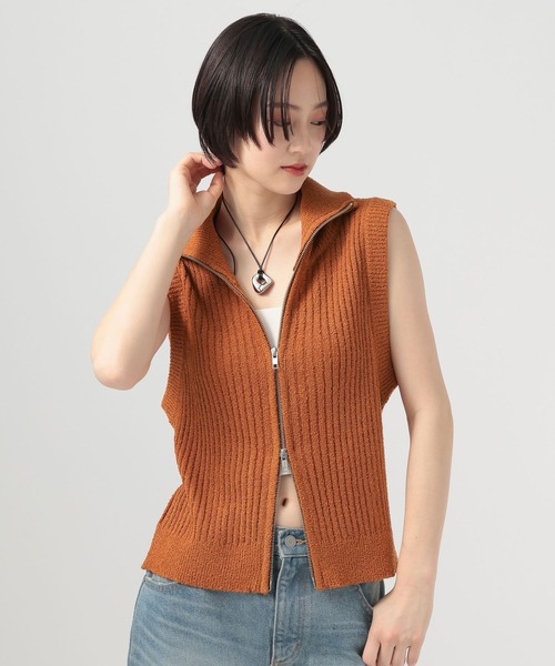 BAYFLOW（ベイフロー） ベスト ジレ 襟付きジップニットベスト