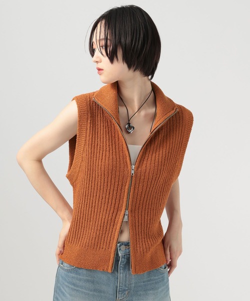 BAYFLOW（ベイフロー） ベスト ジレ 襟付きジップニットベスト