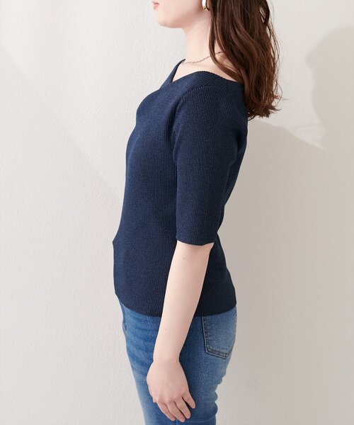 natural couture ニット セーター ドレープ半袖ラメニット レディース