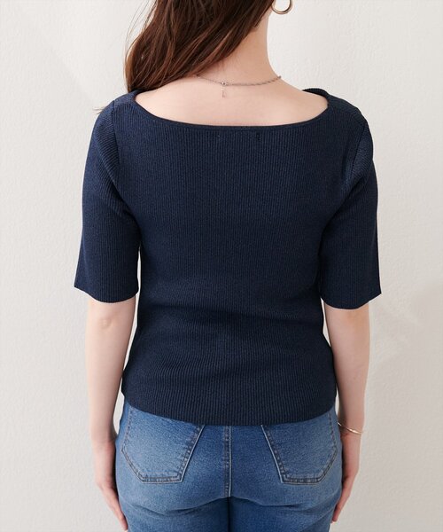 natural couture ニット セーター ドレープ半袖ラメニット レディース