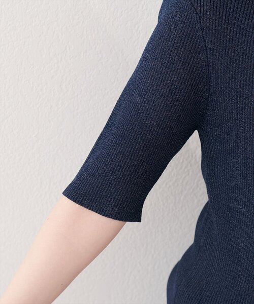 natural couture ニット セーター ドレープ半袖ラメニット レディース