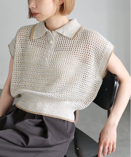 tiptop（ティップトップ） ポロシャツ ポロ メランジメッシュライン