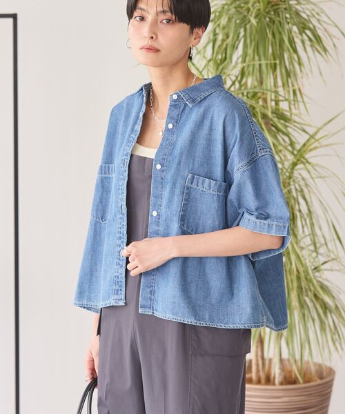 「AMERICAN HOLIC」 半袖シャツ L インディゴブルー レディース_画像2