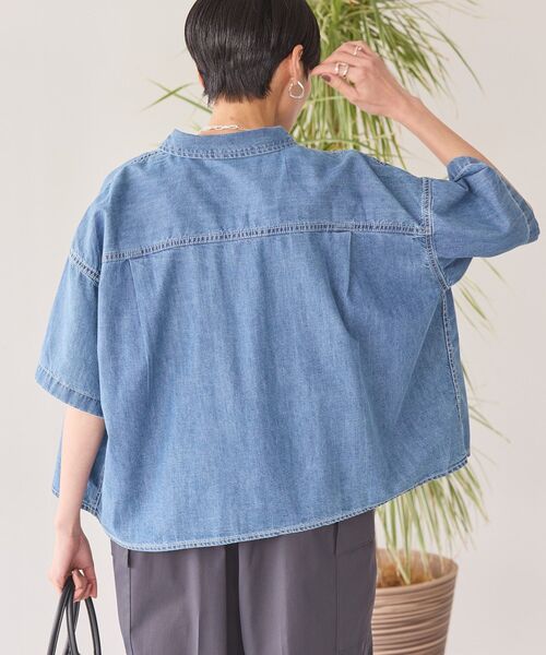 「AMERICAN HOLIC」 半袖シャツ L インディゴブルー レディース_画像4