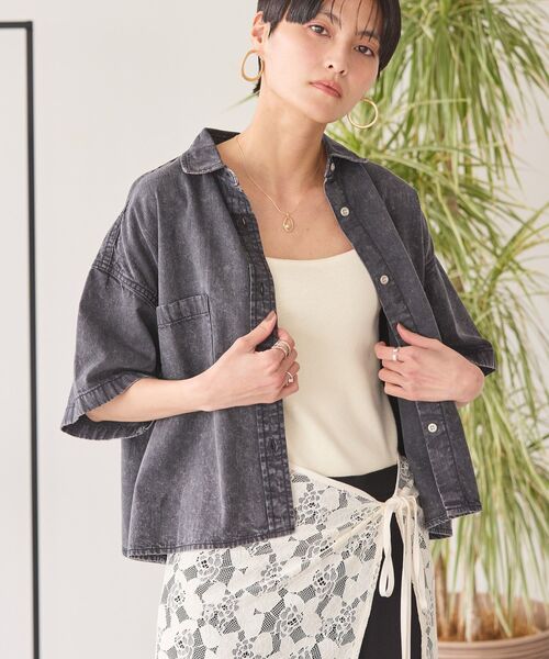 「AMERICAN HOLIC」 半袖シャツ L インディゴブルー レディース_画像8