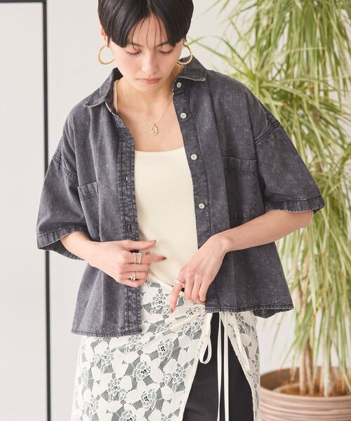 「AMERICAN HOLIC」 半袖シャツ L インディゴブルー レディース_画像9