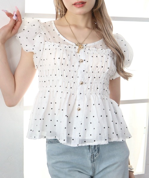 CECIL McBEE（セシルマクビー） ブラウス シャツ 半袖 ドットフリル 