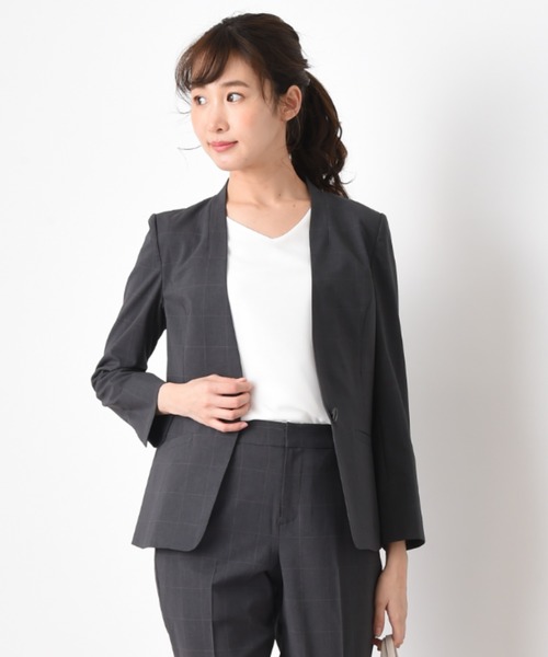 新品安い ジャケット PayPayモール店 - 通販 - PayPayモール ノーカラージャケット ウイドペンチェックカラーレスジャケット ZOZOTOWN 新作正規店